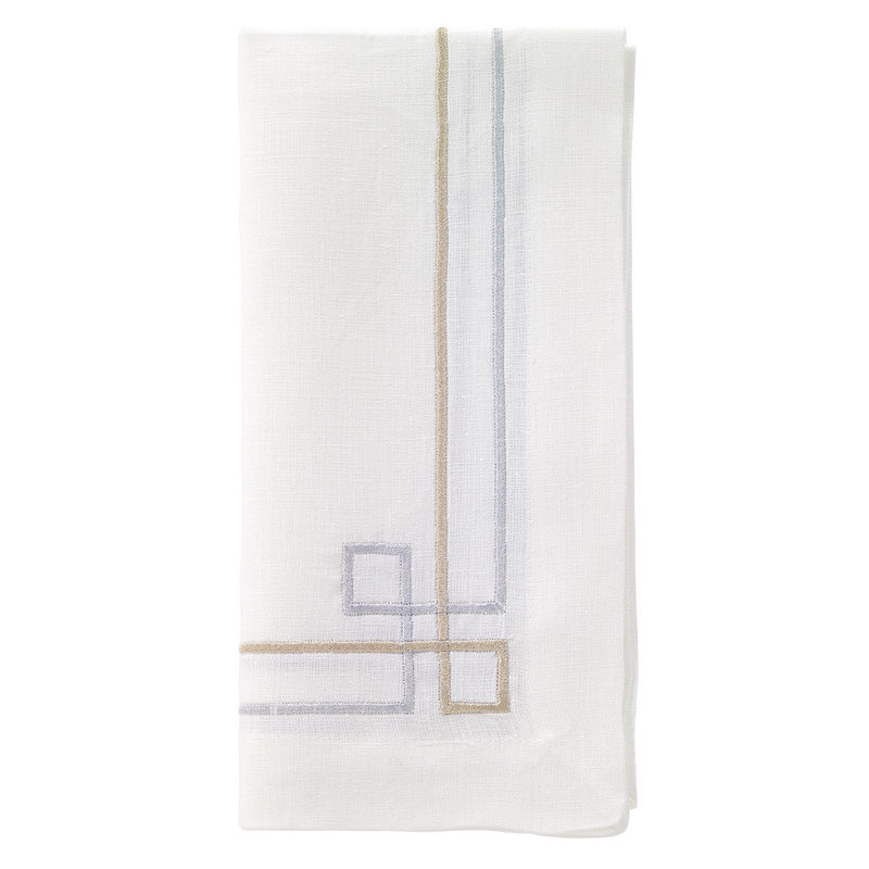 Link Embroidered Linen Napkin, White/Gold/Silver