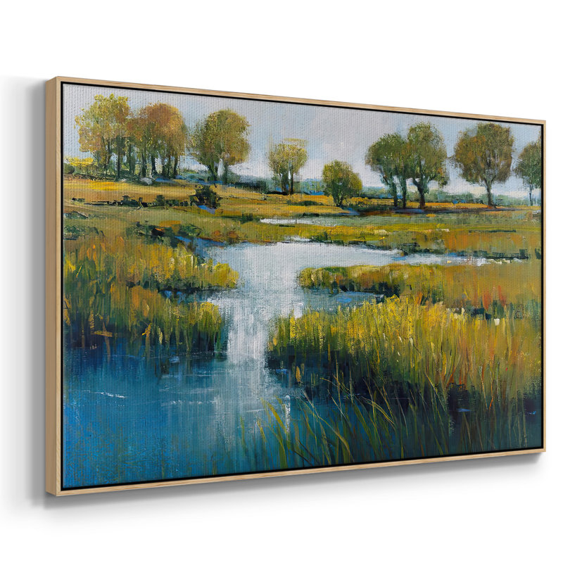 Marshland View III - reproduction sur toile avec cadre flottant, H 25 po x l 37 po x P 2 po, Naturel