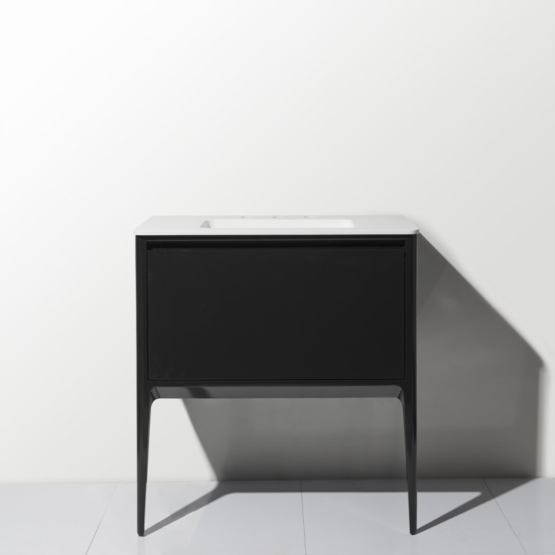Ensemble de meuble-lavabo simple 42 "avec comptoir à surface solide Luxe, Noir