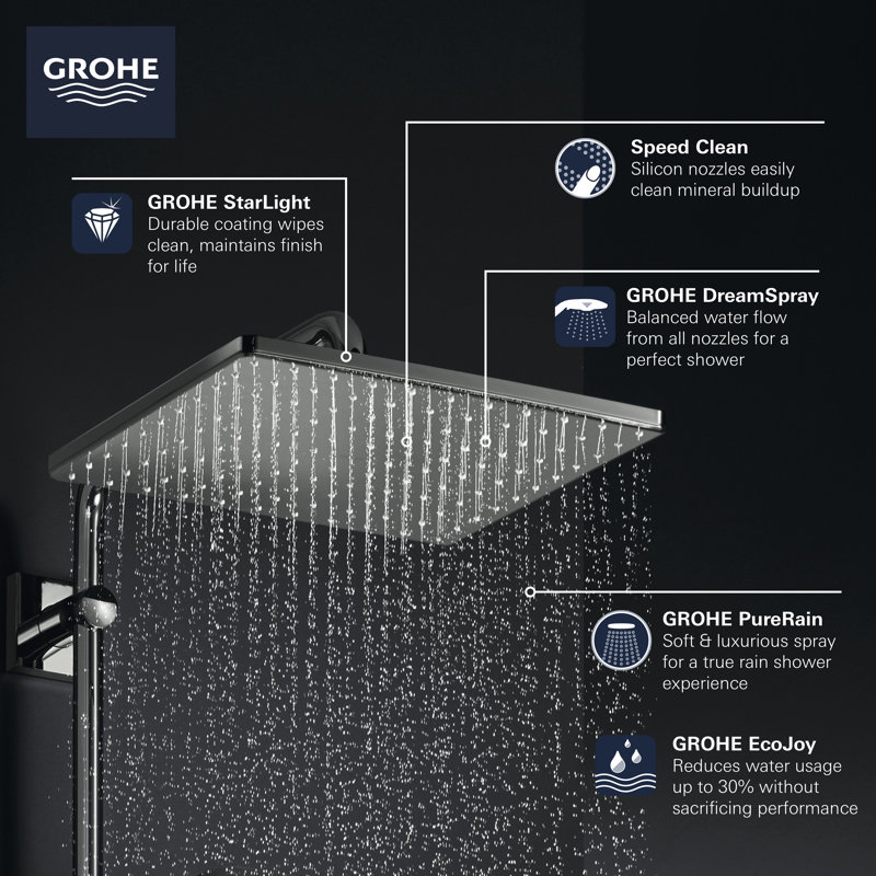 Rainshower™ Rain Fixed Shower Head with GROHE DreamSpray®, Hard Graphite