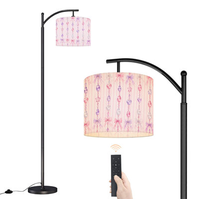  Arc Floor Lamp Pink Crystal Bead Tall Modern Standing Lamp LED Adjustable Linen Lampshade 3 Color Temperatures