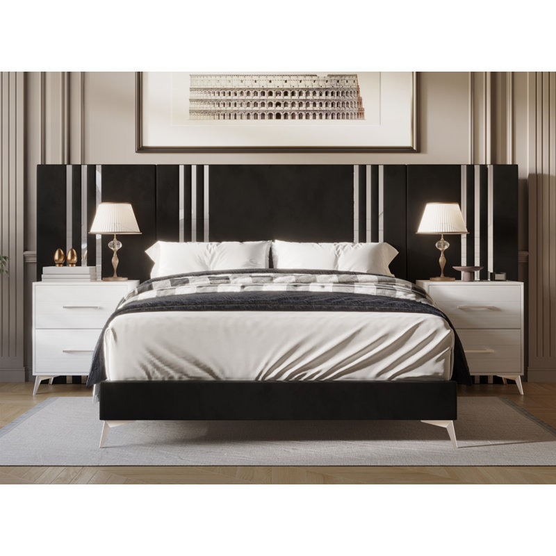 Blus Upholstered Bed, Black, Queen