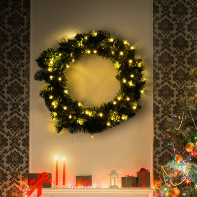 HOMCOM 55CM Pre-lit Christmas Wreath with 50 Warm White LED Ideal Xmas