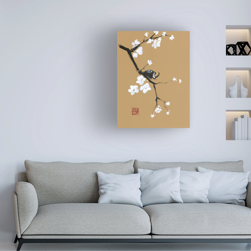 Art sur toile brun, "Péchane coccinelle sur papier brun", H 24 po x l 18 po