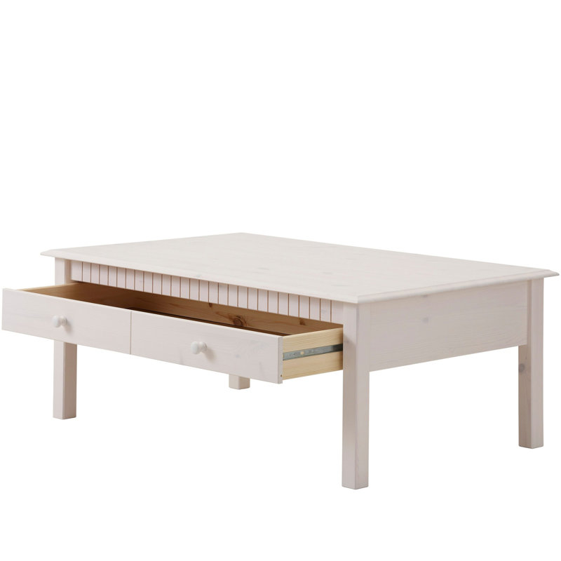 Yassine Solid Wood Four Leg Coffee Table with Storage, White