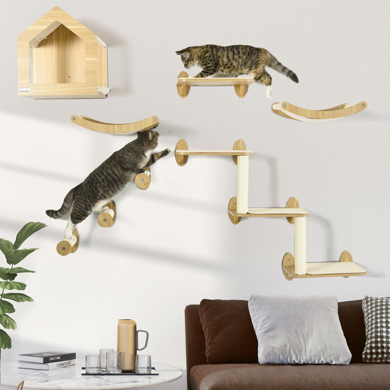 PawHut 10-Level Wall-Mounted Cat Tree Climbing Playground with Hammocks, Modern Design