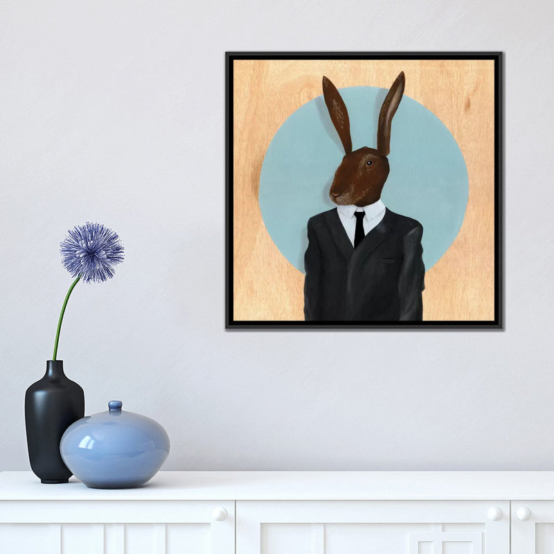 « lapin », impression sur toile tendue, Toile avec cadre noir, H 18 po x l 18 po x P 1,5 po, Pas de tapis