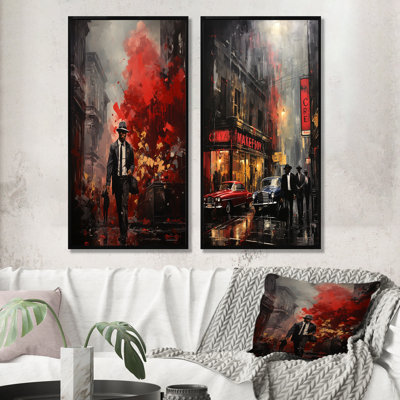 Red Harlem Nights At The Cotton Club II - Harlem Renaissance Wall Art Living Room Set Of 2