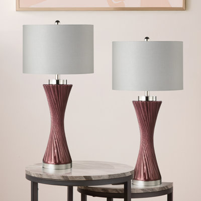 Cornealius 78cm Living Room Table Lamp with Glass Base, Bedside Buffet Lamp with Linen Shade