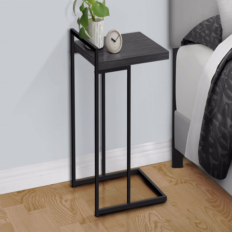 Table d'appoint, en forme de C, bout, côté, collation, stratifié, métal, contemporain, moderne, Gris, Noir