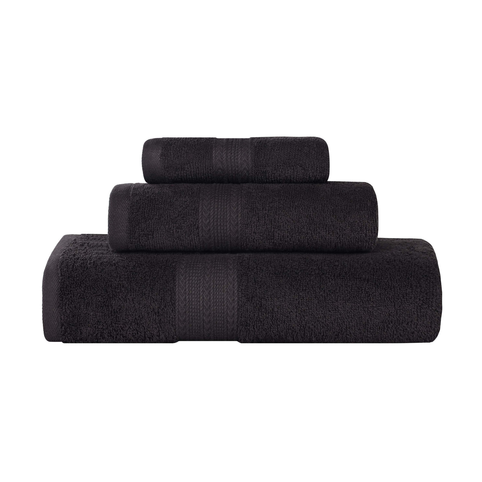 Asleigh 3-Piece Chevron Cotton Towel Set, Black