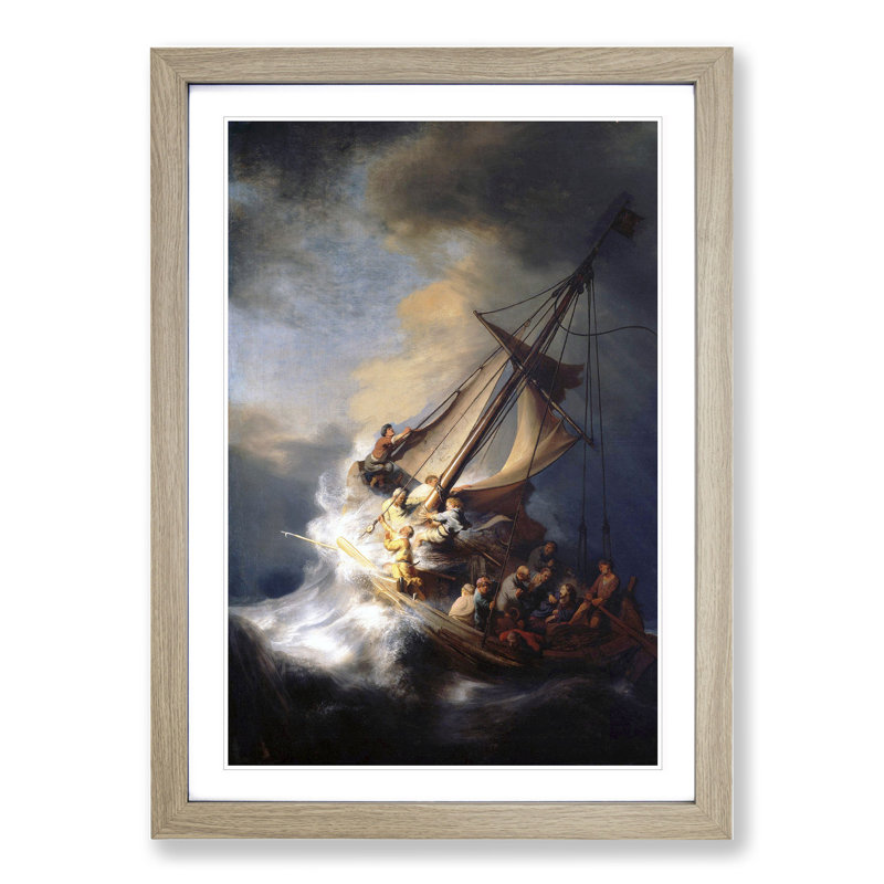 Christ in the Storm of Galilee by Rembrandt Van Rijn - Picture Frame Painting on MDF, 65cm H x 48cm W x 2cm D, Oak Framed