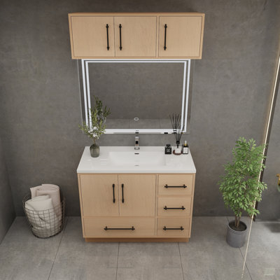 Victoria 42'' Freestanding Vanity with Reinforced Acrylic Sink (Right side) + Top Cabinet