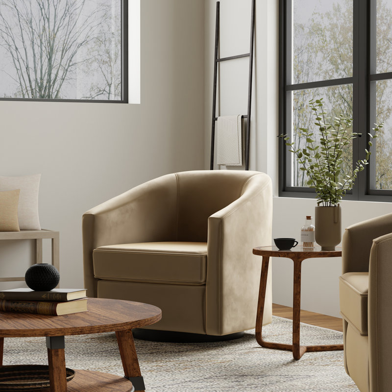 Balram Upholstered Swivel Armchair, Brown Velvet