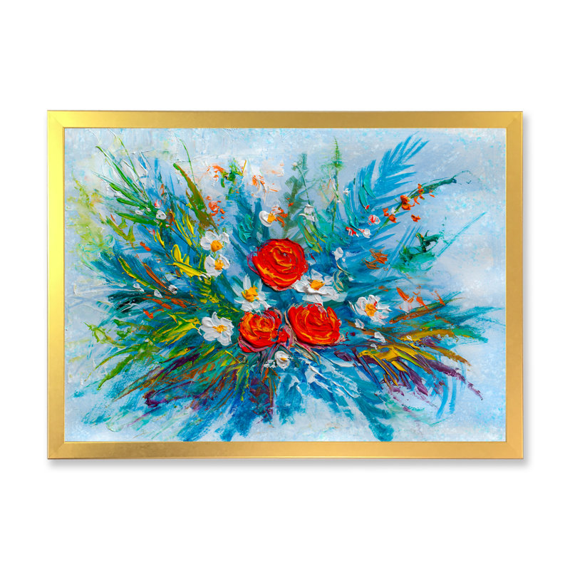 Impressionniste bouquet de fleurs - Reproduction de photo sur toile, Toile encadrée dorée, H 24 po x l 36 po x P 1 po
