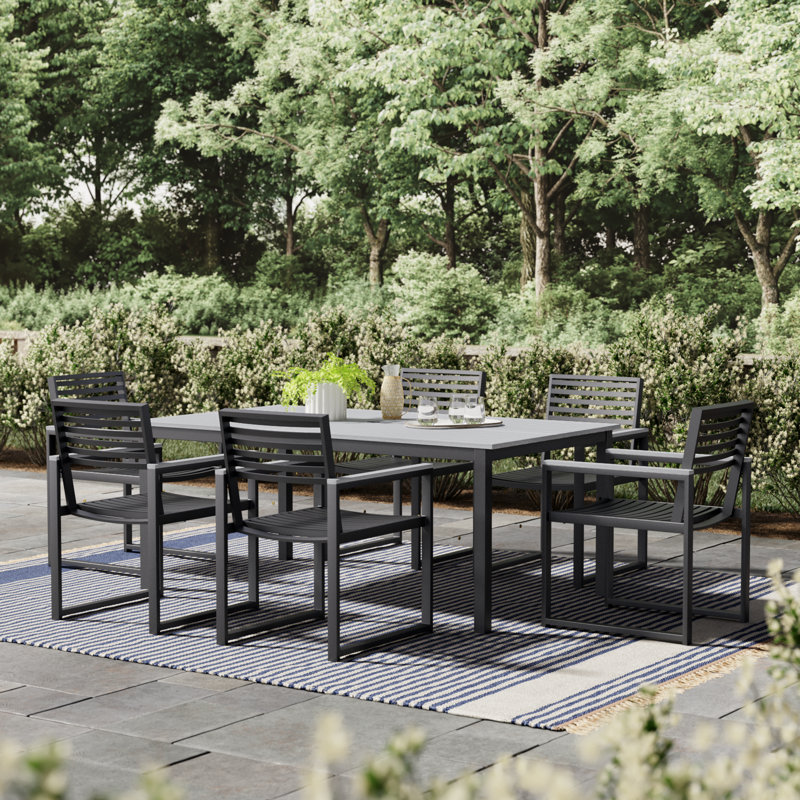 Townsend 6 - Person Patio Dining Set with Rectangular Table, White/Dark Gray