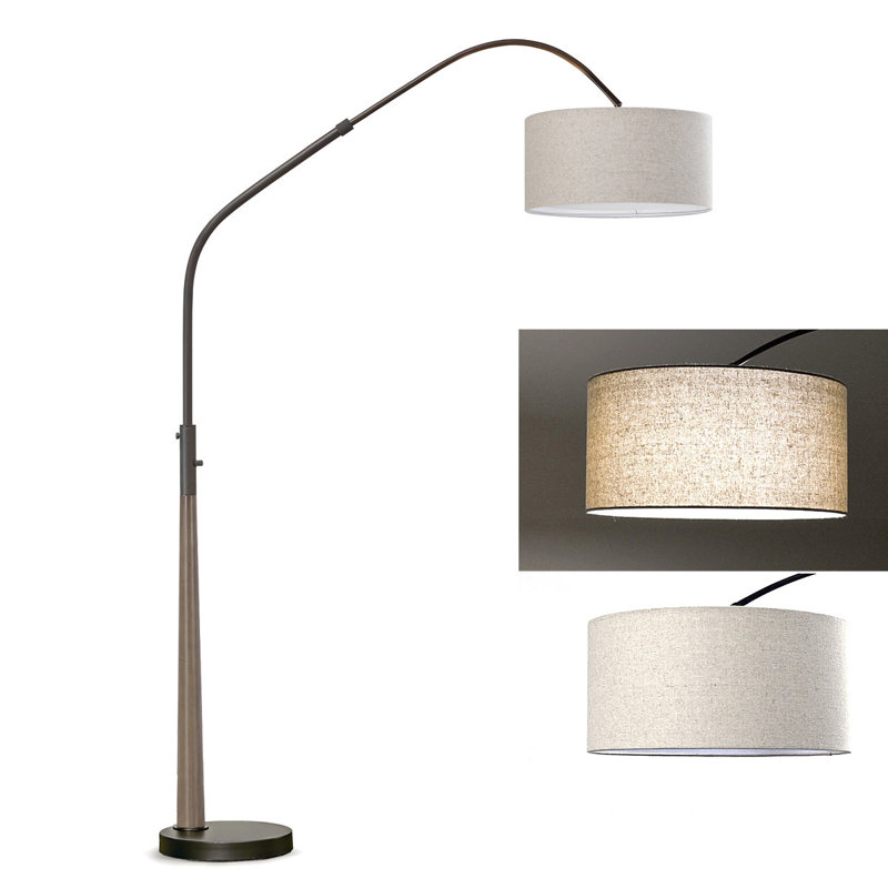 Lampe sur pied arquée en bois massif 81 po avec ampoule DEL à intensité variable Everly Quinn Quelia, Tanné, Bronze foncé