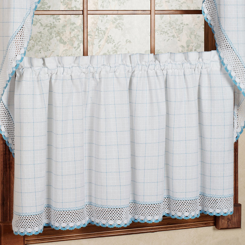Rideau de cuisine en coton, L 36 po x l 60 po, Blanc / bleu