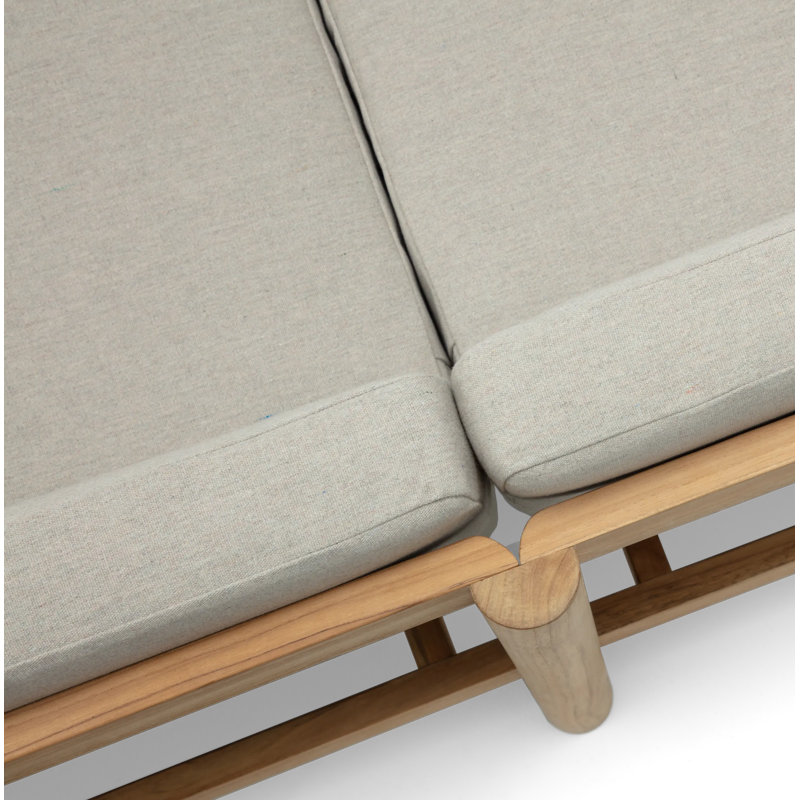 Haven 6-Piece Teak Outdoor Sectional with Sunbrella Cushions and Wooden Armrest, Sunbrella Ashe