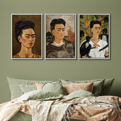 "Inspiré par Frida, autoportrait emblématique, paysage naturel, illustrations, art moderne, décor rustique" - 3 pièces