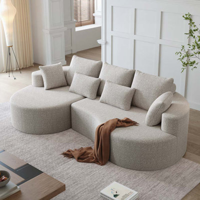 Canapé modulaire courbé sans siège à 4 places avec 7 coussins Chenille