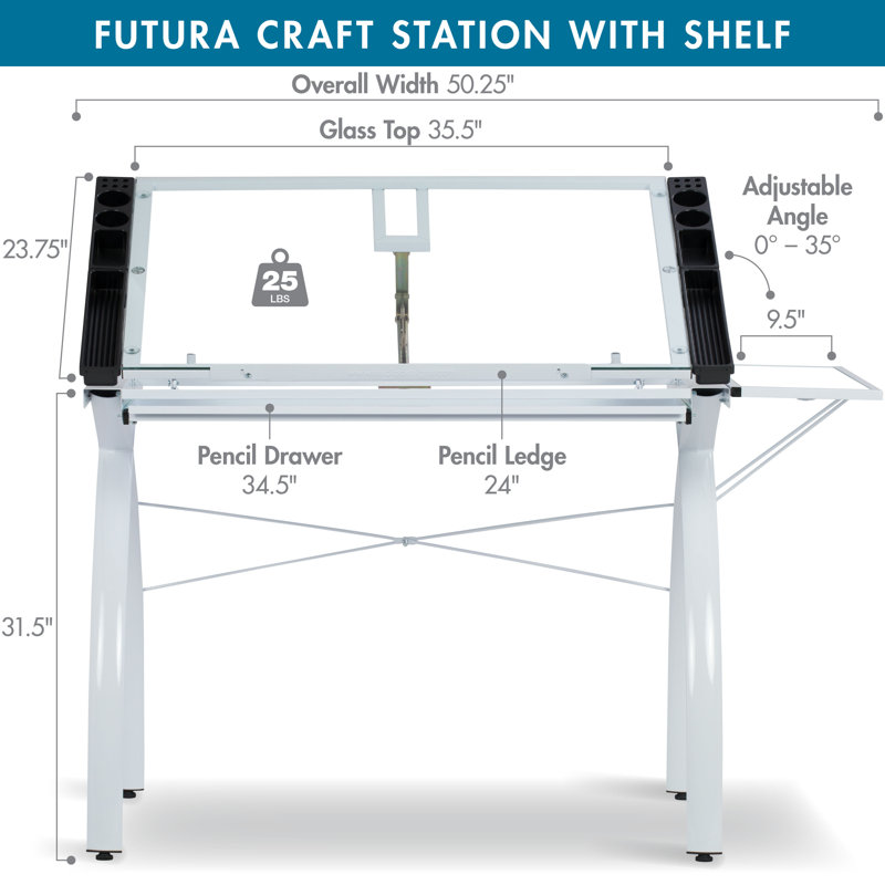 Courson Metal Base Drafting Table, White