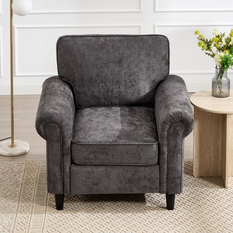 Fauteuil d'appoint rembourré à accoudoirs roulés Luelle, Gris chenille