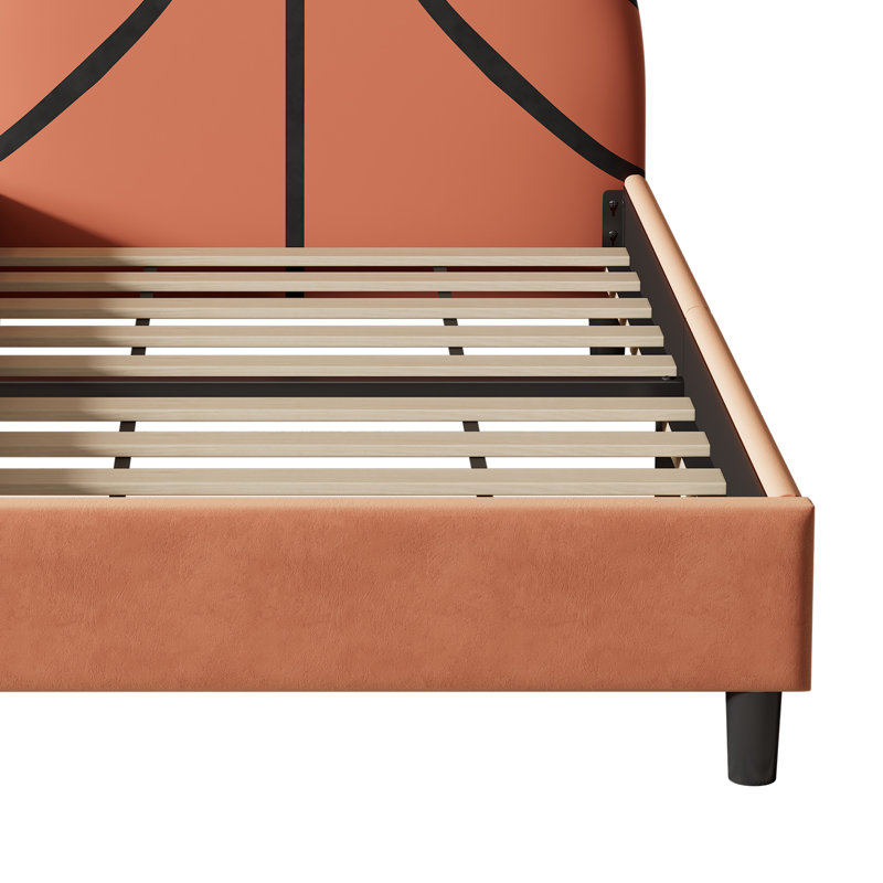 Basketball Shaped Upholstered Twin Platform Bed For Boys & Girls, Teens
