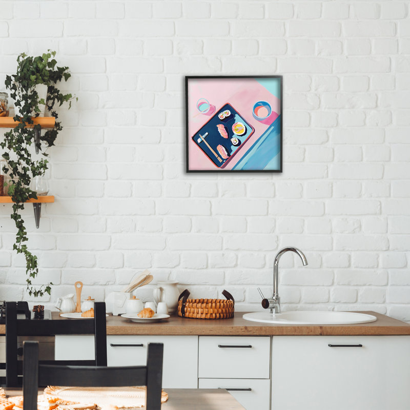 Plateau à sushi, giclée encadrée, design par Walker Noble, Giclée encadrée noir minuit, H 12 po x l 12 po