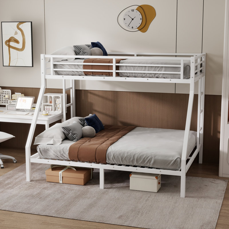Metal Twin Xl Over Queen Bunk Bed For Teens And Adults,Space-Saving/No Box Spring Needed, White