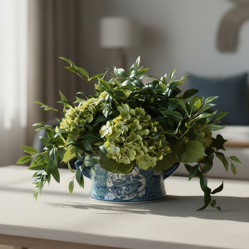 Centre de table hortensia Nadeau en pot décoratif