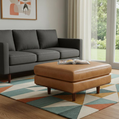 Pouf de cocktail de 33 pouces en cuir véritable sienne et brun