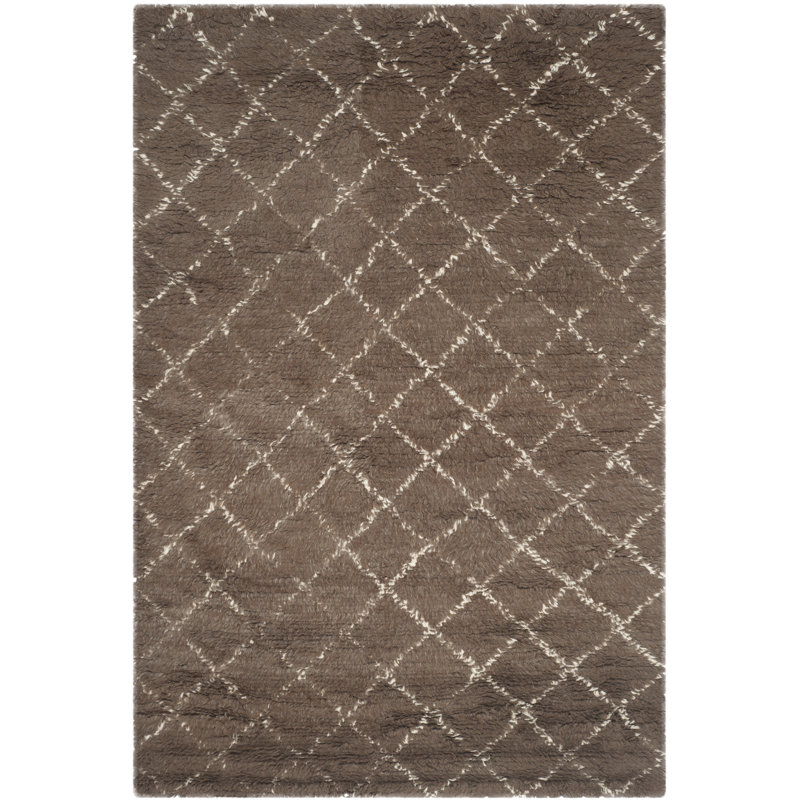 Tapis gris / ivoire en laine / coton noué à la main Filips, Rectangle 9 pi x 12 pi