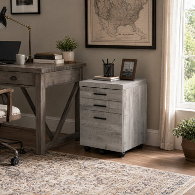 Grey Laminate Contemporary Rolling File Cabinet With Storage Drawers & Printer Stand