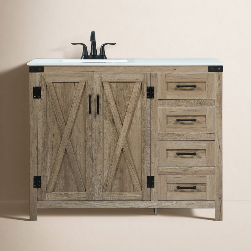 Ensemble de meuble-lavabo simple 42 po Slayton, Teck naturel