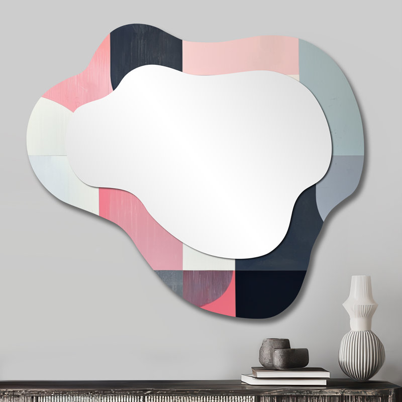 Geometric Rose Sand Pure Form - Geometric Asymmetrical Wall Mirror, Modern Vanity Mirror, Printed on Metal, 25" x 28"