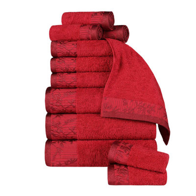 Carinna Cotton Medium Weight Floral Jacquard Border Assorted Bathroom Towel Set