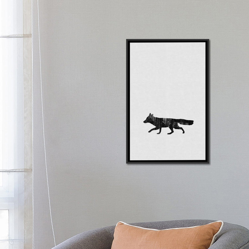 «Fox», impression sur toile, H 26 po x l 18 po x P 1,5 po, Toile encadrée noire, Pas de tapis