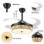 Ventilateur de plafond moderne noir 42 pouces avec lumières, ventilateur de plafond rétractable Fandelier avec lumière, 6 vitesses