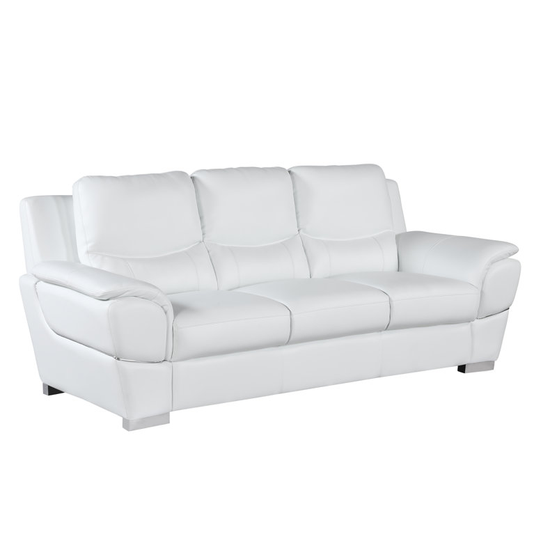 Dempsy Genuine Leather Pillow Top Arm Standard Sofa, White