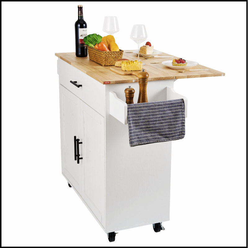Chariot pour îlot de cuisine avec plateau en bois massif, 35,4 /