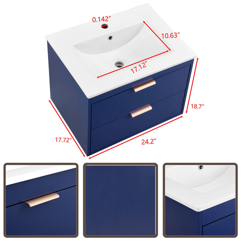 Kenneisha 24 " W Single Vanity Bathroom Vanity With Ceramic Top