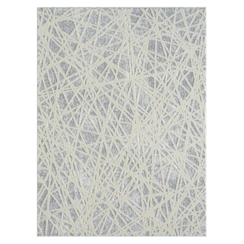 Tapis gris en polypropylène tissé à la machine à motif abstrait Tankut, Rectangle 8 pi x 10 pi