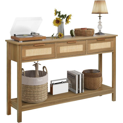 51.3" Rattan Console Table With 3 Drawers