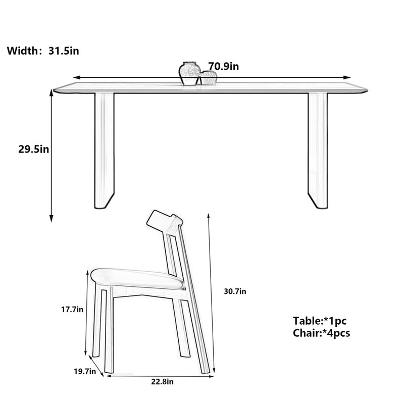 Table de salle à manger moderne, H 29,5 po x L 70,9 po x l 31,5 po