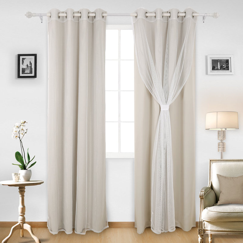Rideaux occultants et transparents en mélange de polyester, l 52" x L 63", Beige