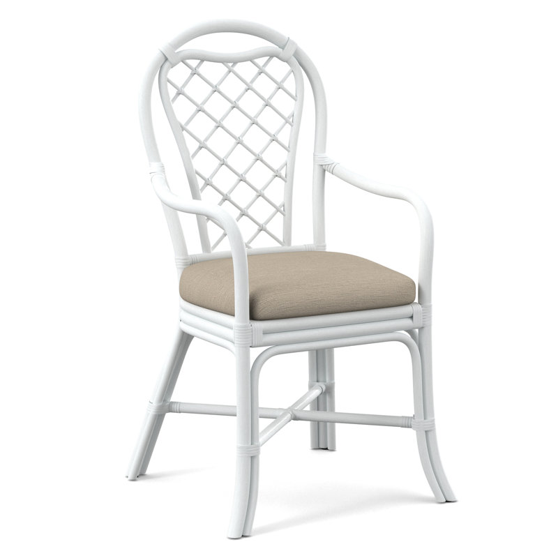 Trellis Dining Arm Chair, Frost White, Light Blue Performance Fabric; 0851-55