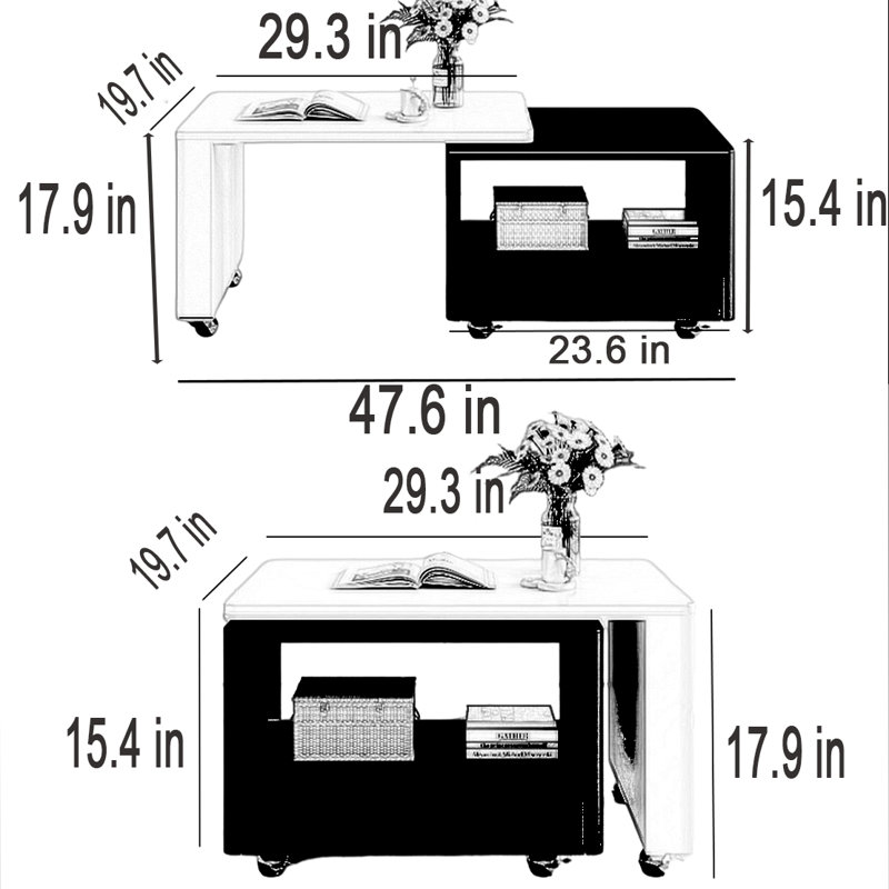 Modern Retractable Coffee Table, Black, Black