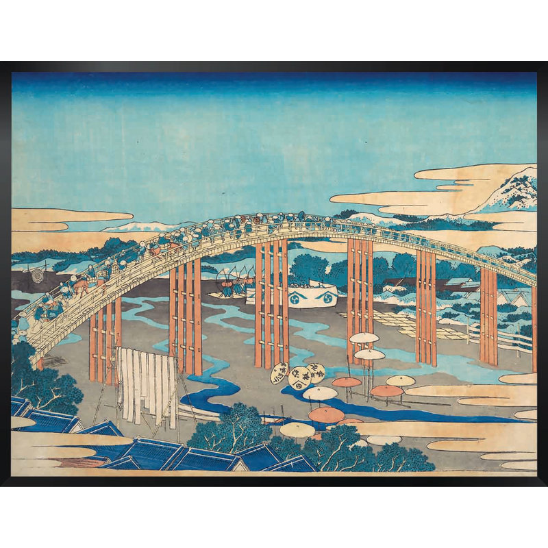 « japanese bridge » par katsushika hokusai,, impression encadrée, H 18 po x l 24 po
