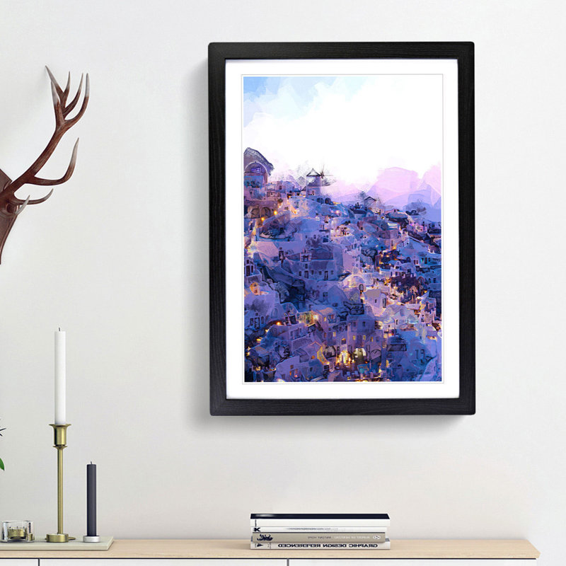 The Oia Santorini Skyline in Greece in Abstract - Picture Frame Graphic Art Print, Black Framed, 65cm H x 48cm W x 2cm D
